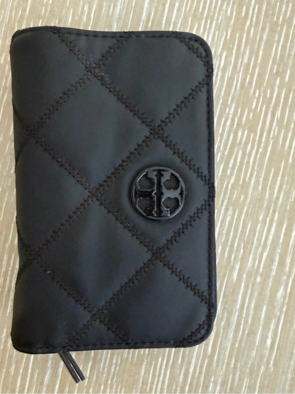 Tory Burch Black Quilted Zip Phone Wallet